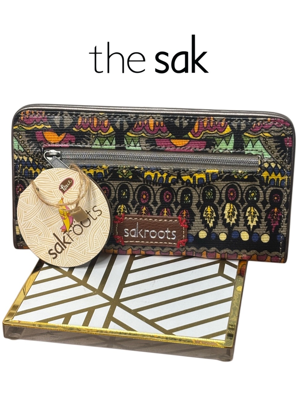 Sakroots Multicolor Boho Snap Wallet with Boho Pattern NEW